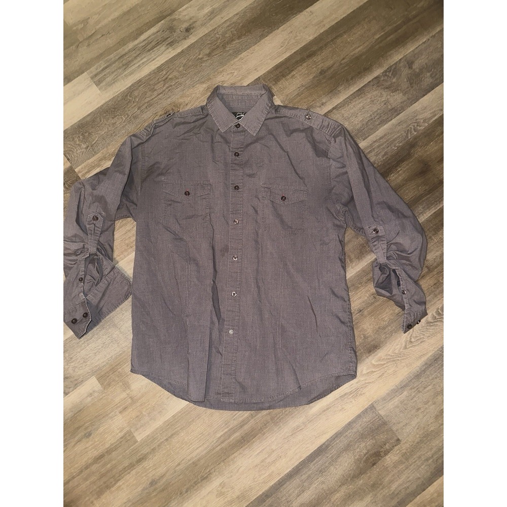 Drill Clothing Company Men Large Button Front roll up Long Sleeve Camp Shirt Y2K